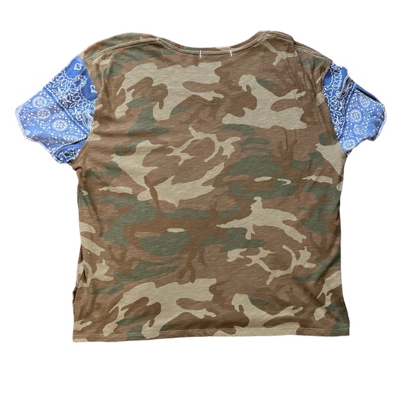 Free People We the Free Clarity Army Camo Bandana Blue T-Shirt XS - Picture 9 of 12